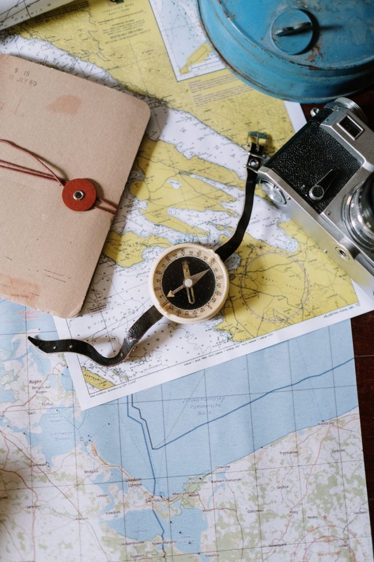 a compass on the map